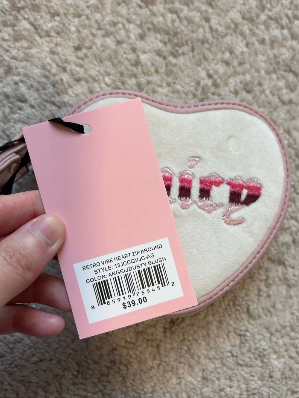 Juicy Couture Retro Vibe Velour Heart Zip-Around Wallet Wristlet Set 2 PCs Y2K